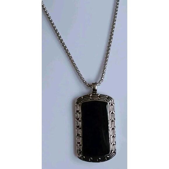 Black Pendant W/Metallic Greek Key Border W/ Earrings - Picture 3 of 7